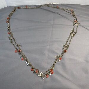 Charming Charlie Layered Chain Necklace Gold Tone Orange Discs 28” Hippie Chic
